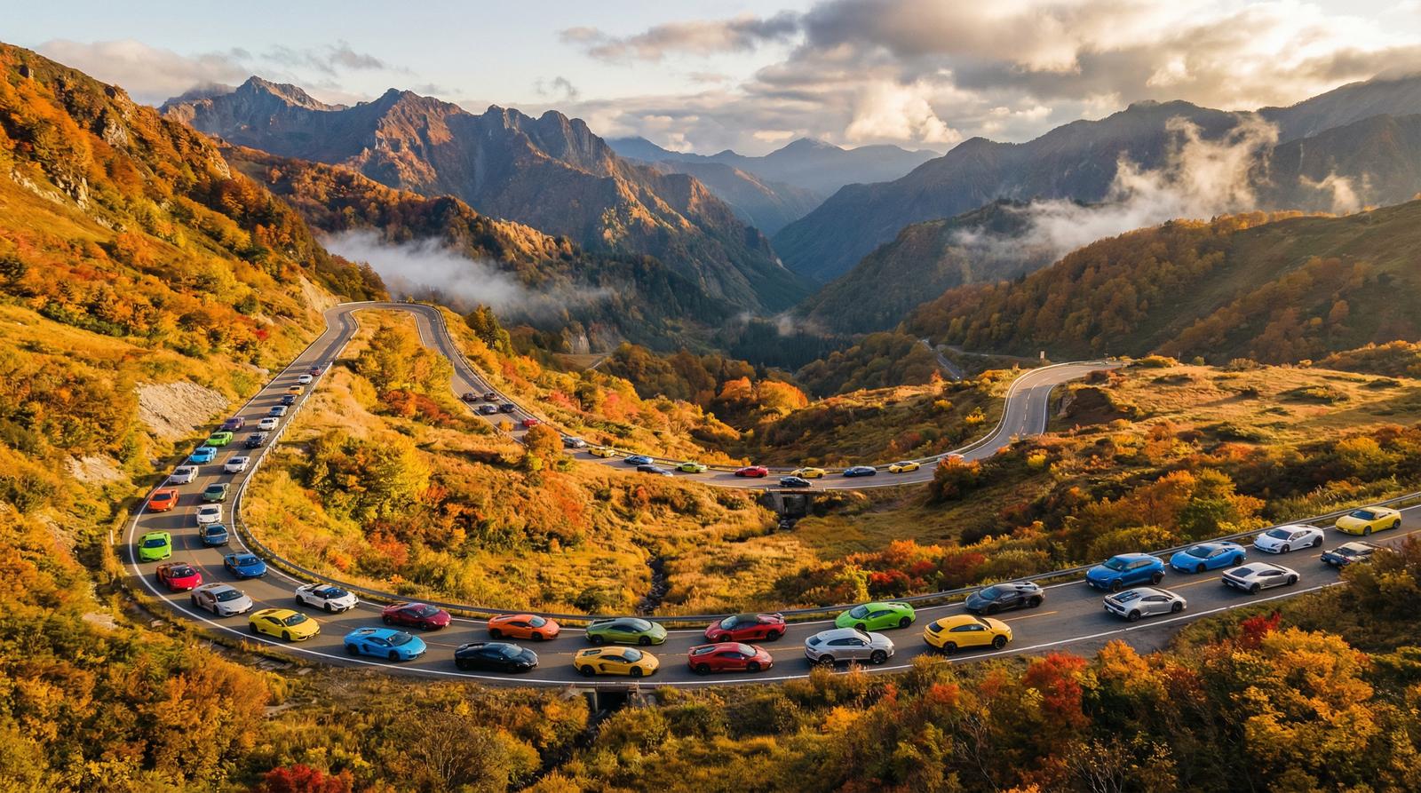 精神小妹跑车视频-超跑车队山路巡游